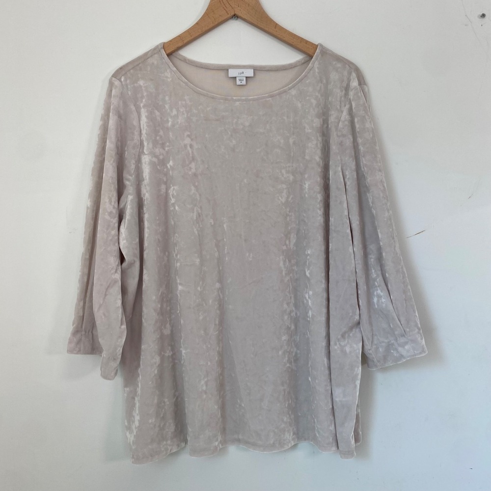 J Jill Womens Crushed Velvet Top Size 2X Cream Classic Mature Stretch‎ Neutral